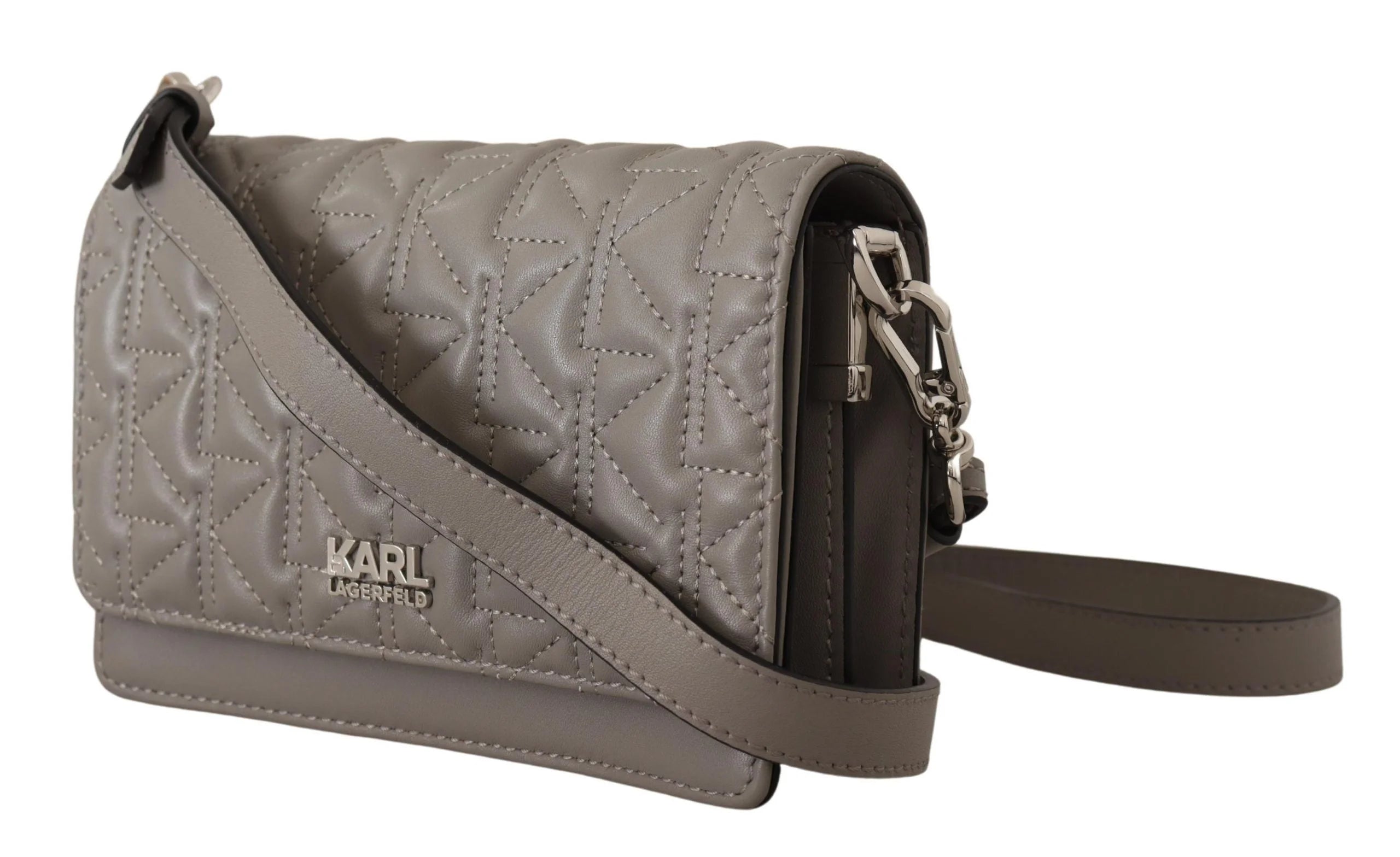 Karl Lagerfeld Elegant Grey Leather Crossbody Bag - Cross Body Bags