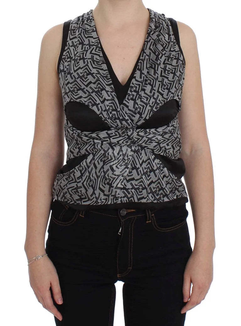 Karl Lagerfeld Gray Black Silk Blouse Top - IT40|S - Blouses