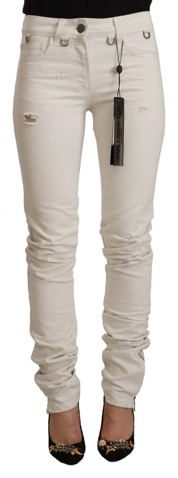 Karl Lagerfeld White Mid Waist Cotton Denim Slim Fit Jeans - W26 | IT40 - Jeans
