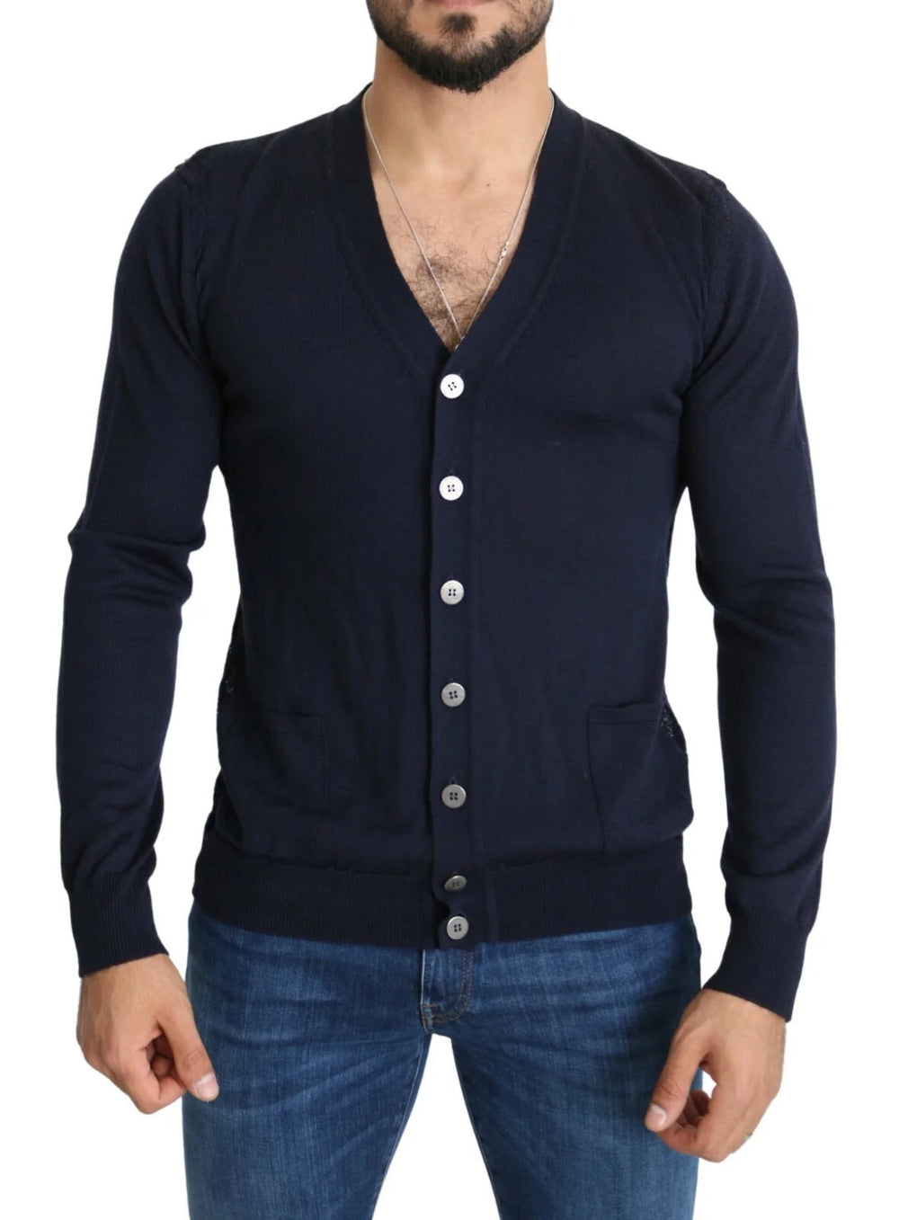 Karl Lagerfeld Wool Blue Full Button Cardigan Mens Top Sweater - IT52 | XL