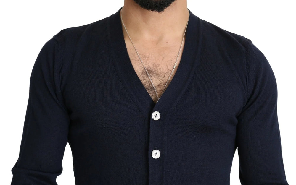 Karl Lagerfeld Wool Blue Full Button Cardigan Mens Top Sweater - IT52 | XL