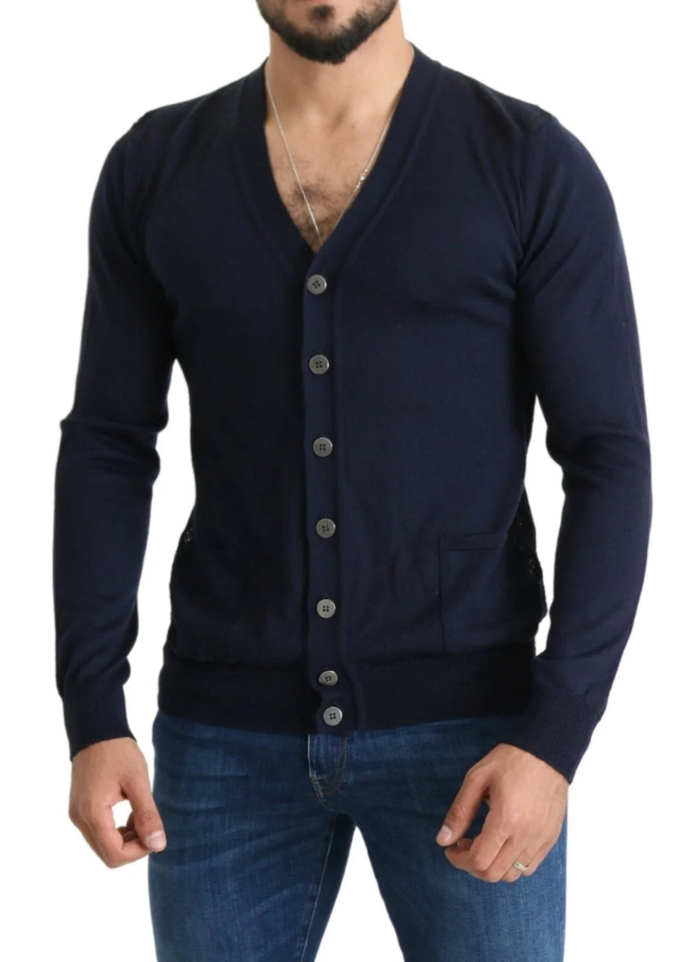 Karl Lagerfeld Wool Blue Full Button Cardigan Mens Top Sweater - IT52 | XL