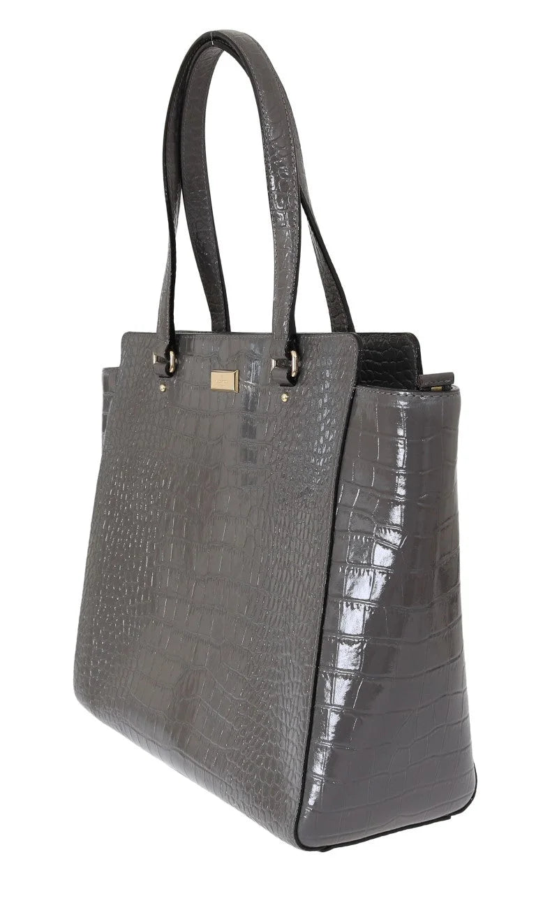 Kate Spade Grey Croc Embossed Leather Elissa Bristol Drive Tote Handbag Bag - Shopper Bags