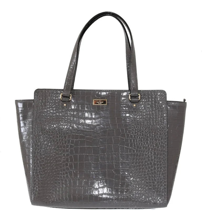 Kate Spade Grey Croc Embossed Leather Elissa Bristol Drive Tote Handbag Bag - Shopper Bags