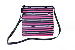 Kate Spade Jae Nylon Leather Flat Pink Striped Multi Crossbody HandBag Purse - Cross Body Bags