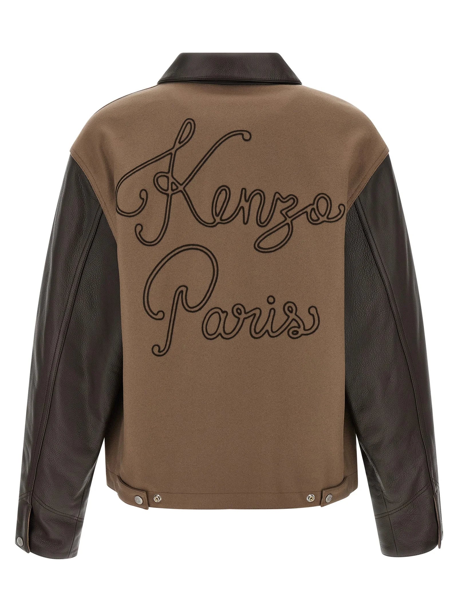 Kenzo Brown Virgin Wool Leather Jacket - XL