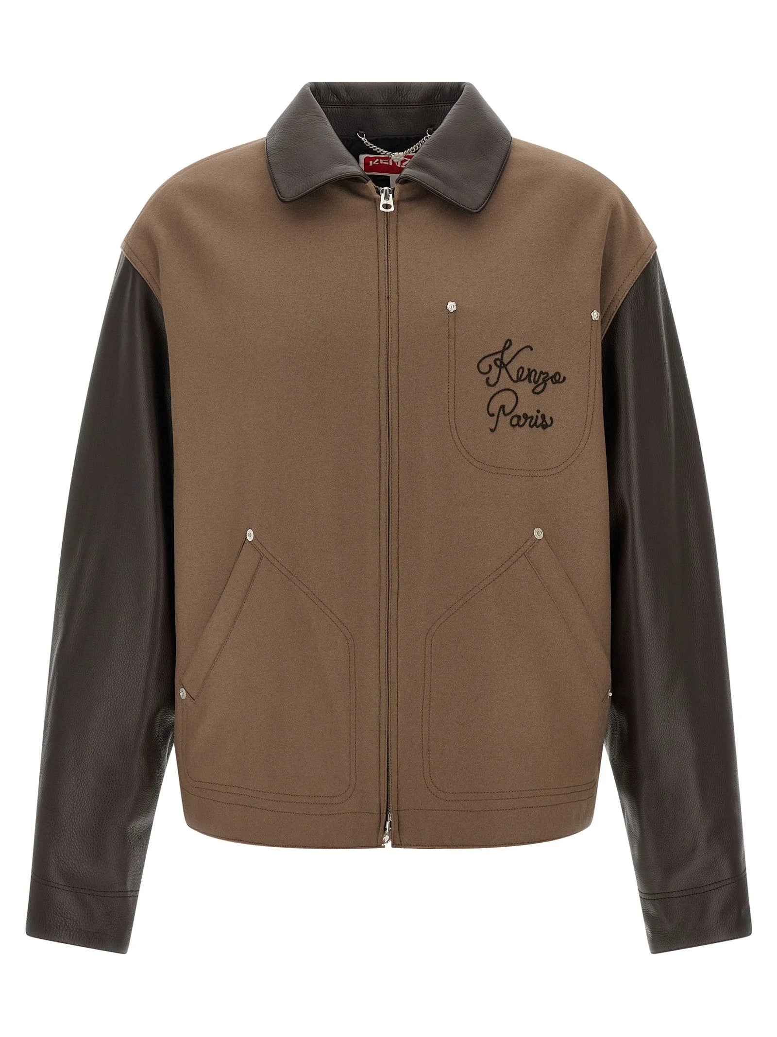 Kenzo Brown Virgin Wool Leather Jacket - XL