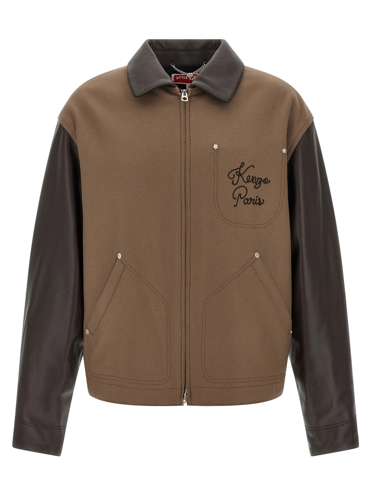 Kenzo Brown Virgin Wool Leather Jacket - XL