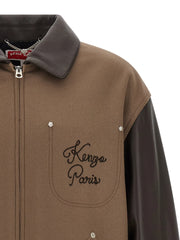 Kenzo Brown Virgin Wool Leather Jacket - XL
