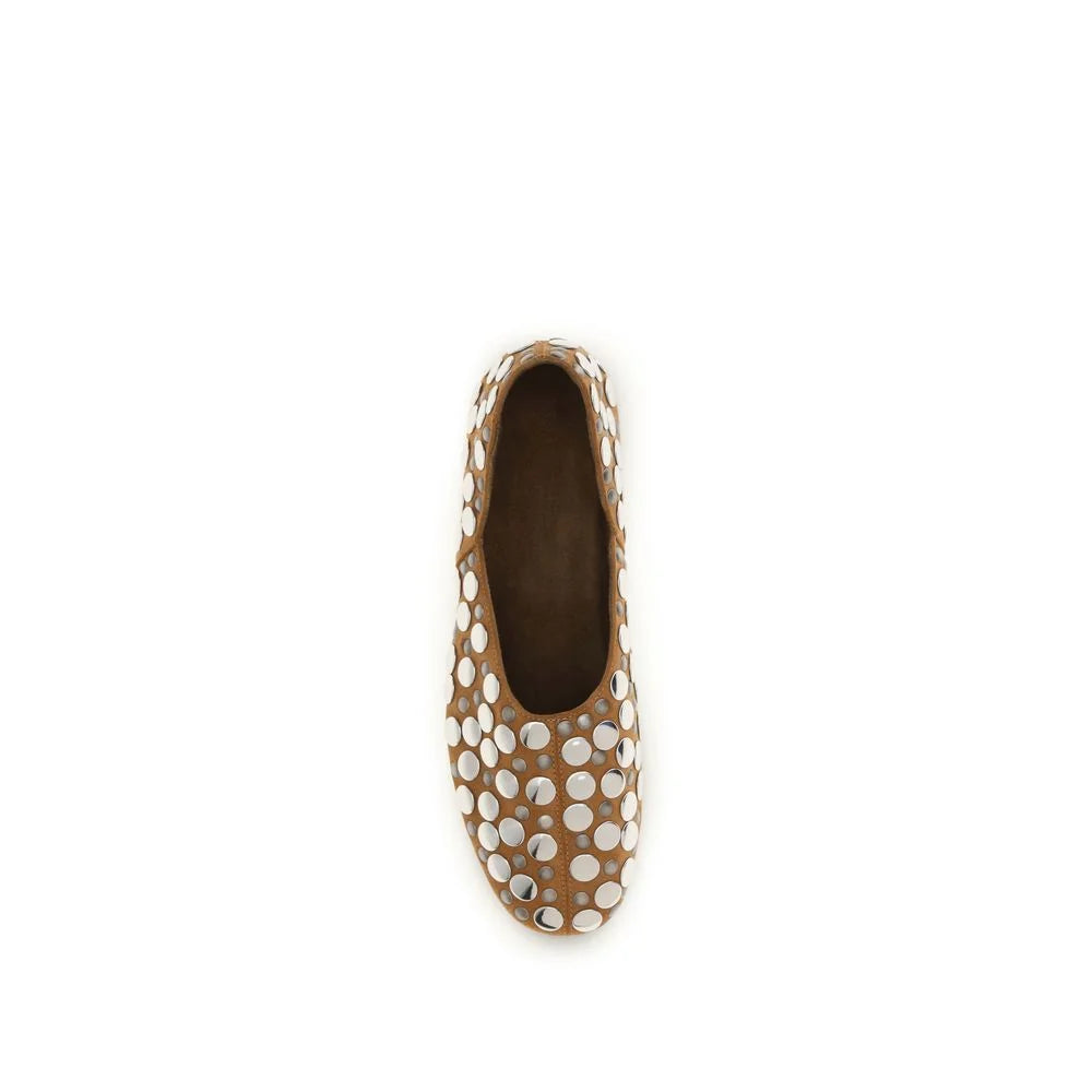 Khaite Beige Calf Leather Bos Taurus Ballet Flats