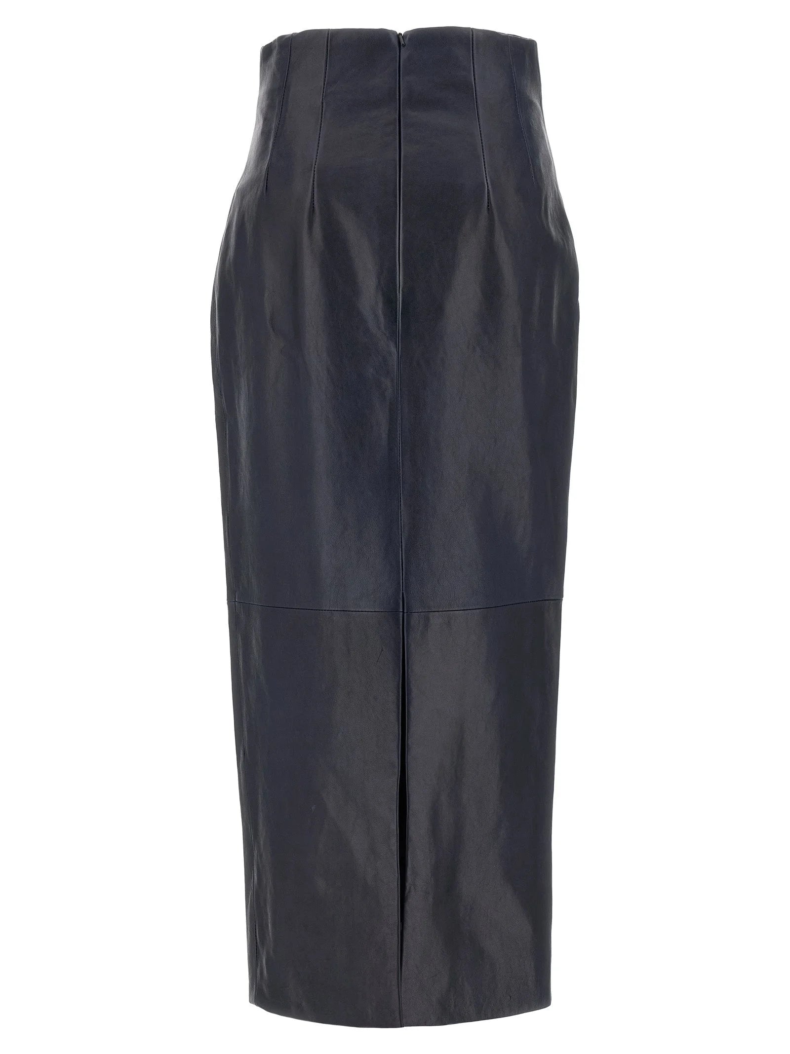 Khaite Blue Lamb Leather Midi Skirt - 2