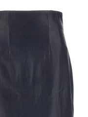 Khaite Blue Lamb Leather Midi Skirt - 2