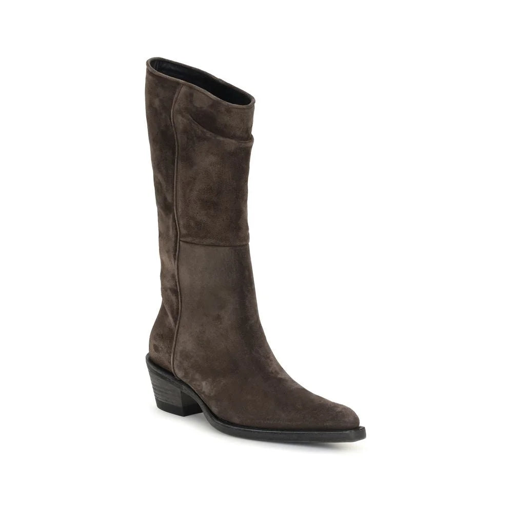 Khaite Brown Leather Ankle Boots