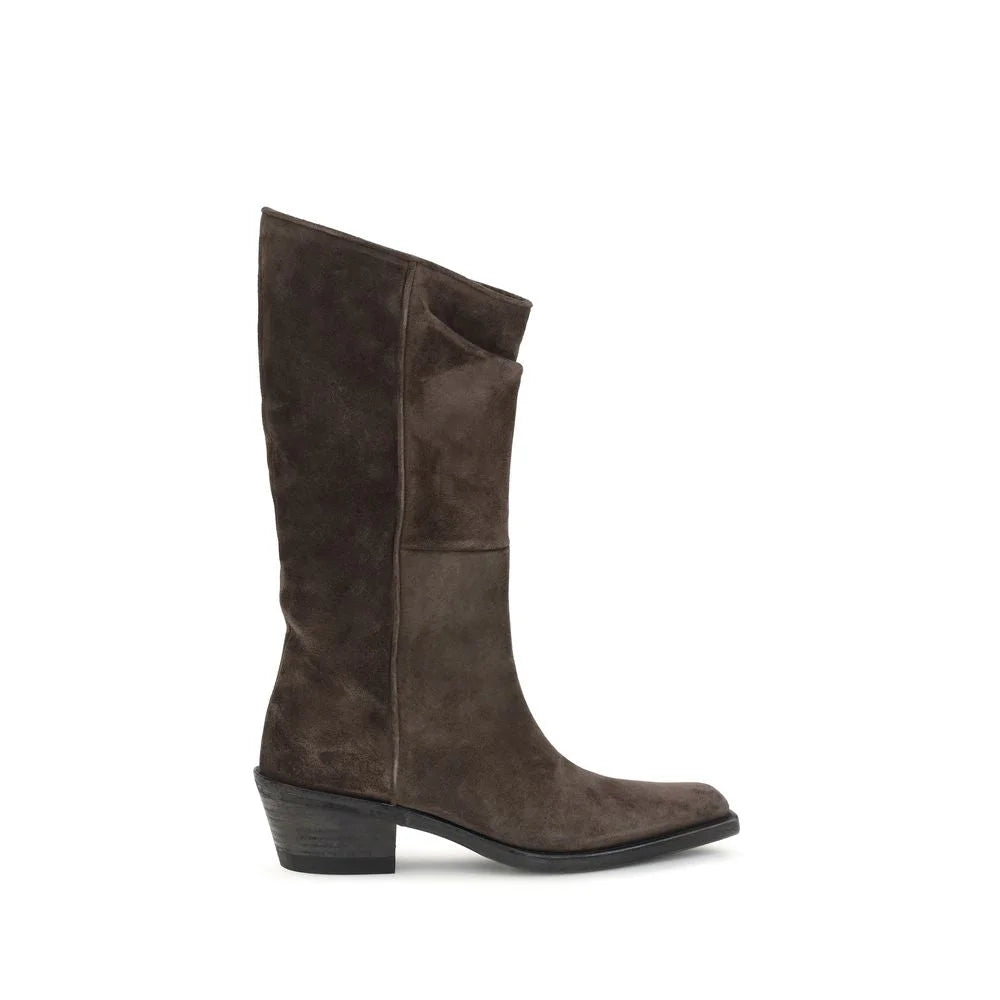 Khaite Brown Leather Ankle Boots