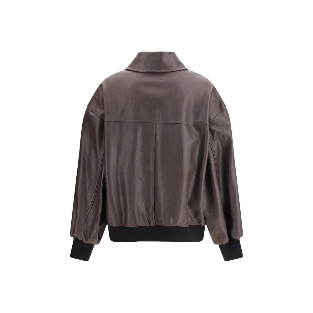 Khaite Brown Leather Jacket - S - Coats & Jackets