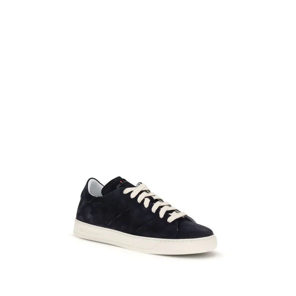 Kiton Blue Calf Leather Bos Taurus Low Top Sneakers