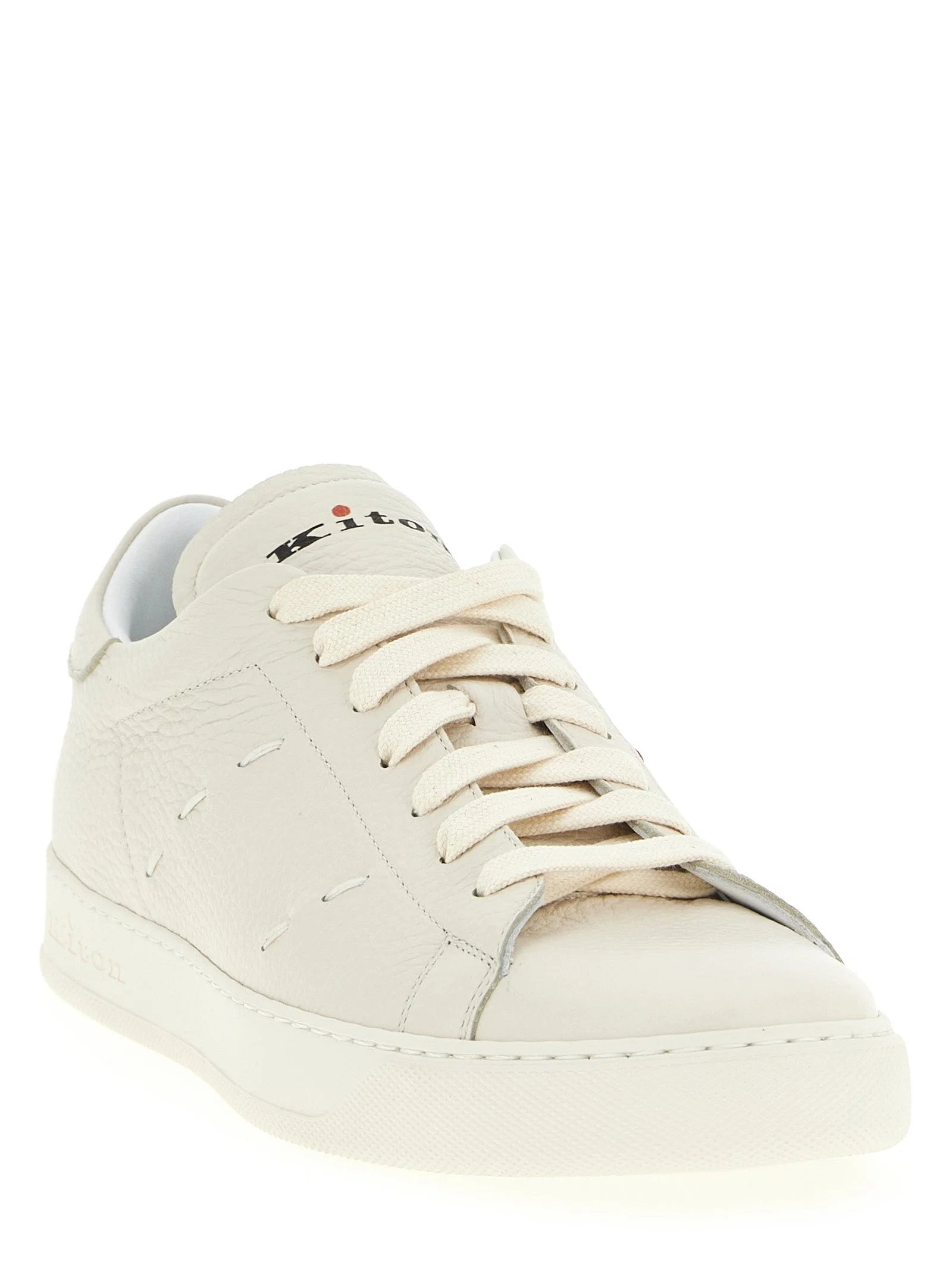 Kiton White Nubuc Leather Low Top Sneakers