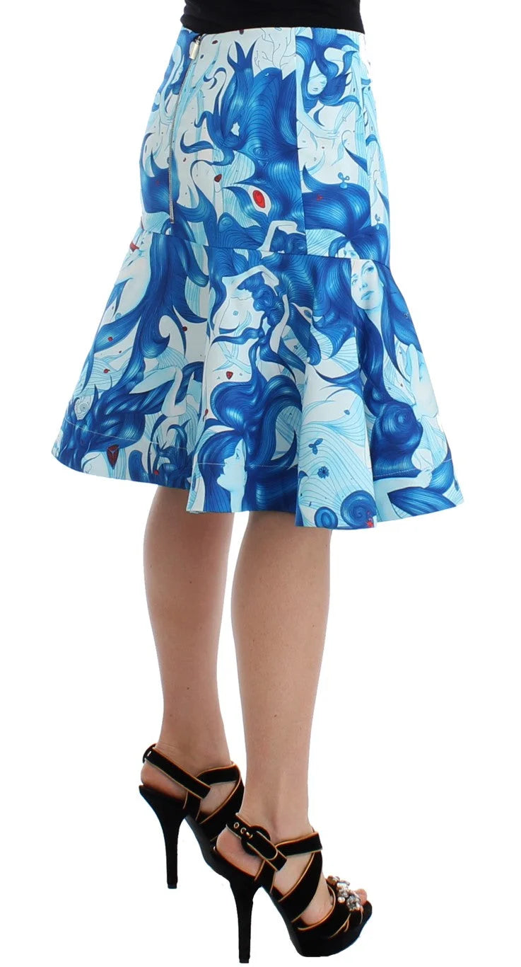 Koonhor Blue Peplum Fresco-Print Straight Pencil Skirt - IT42|M - Skirts