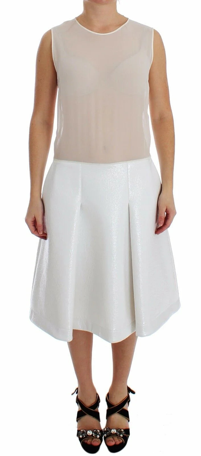 Koonhor White Pleated Bottom Tank Sheath Transparent Dress - IT42|M - Dresses