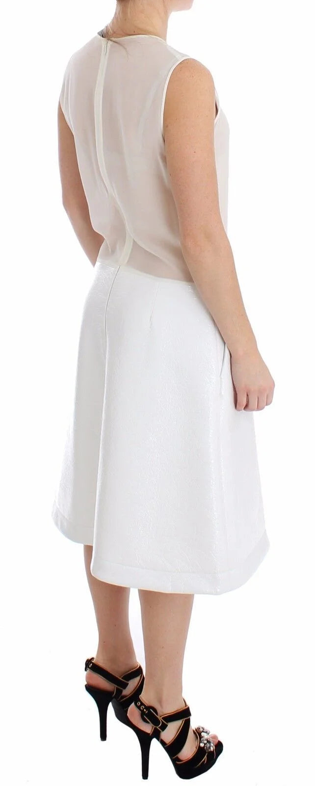 Koonhor White Pleated Bottom Tank Sheath Transparent Dress - IT42|M - Dresses