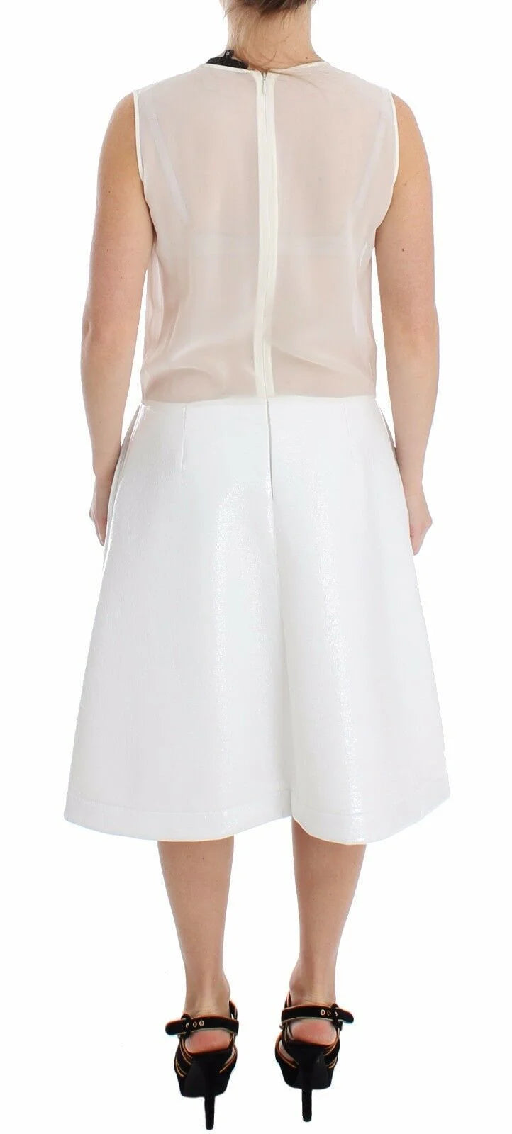 Koonhor White Pleated Bottom Tank Sheath Transparent Dress - IT42|M - Dresses