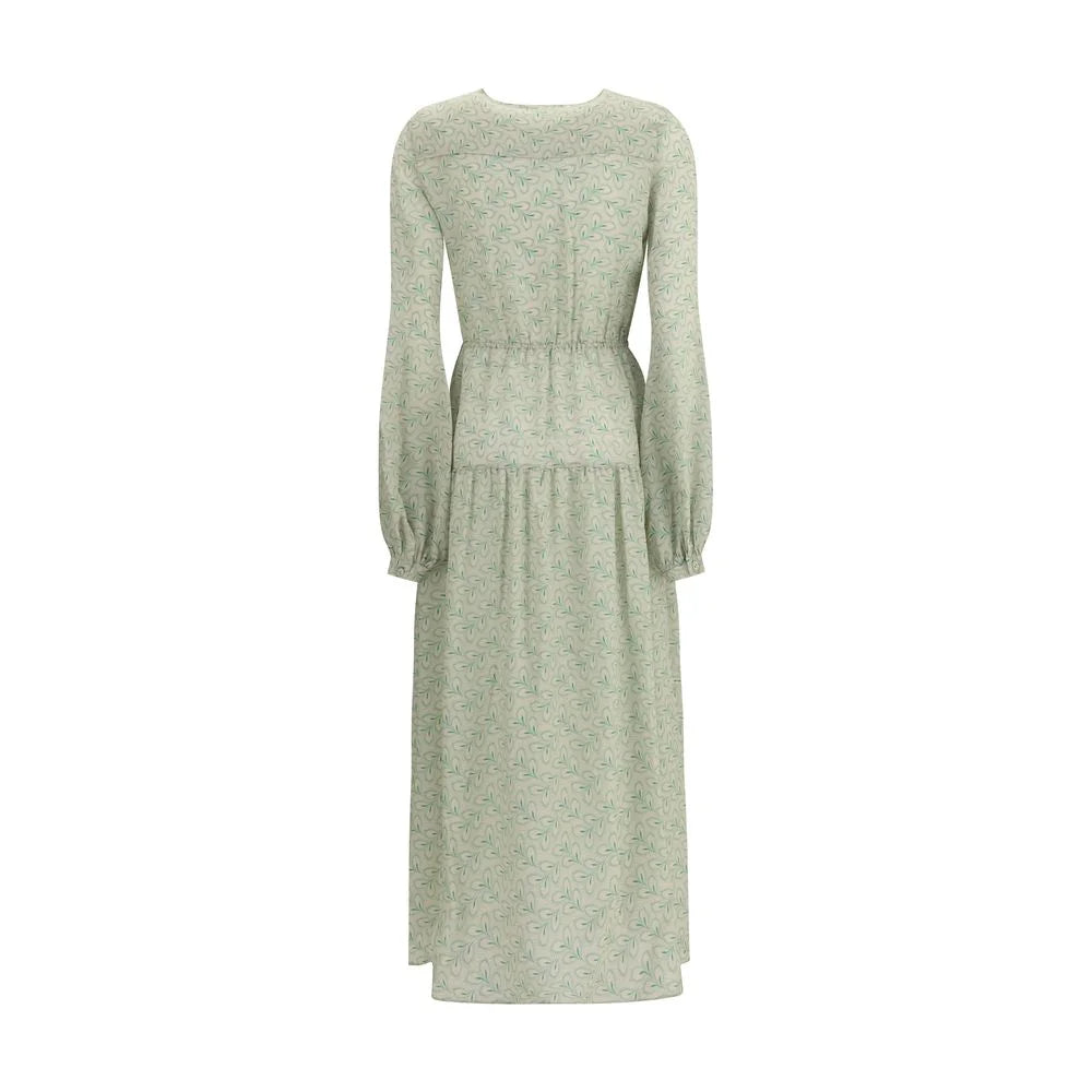 Kristina Ti Silk long Dress with foliage print - Dresses