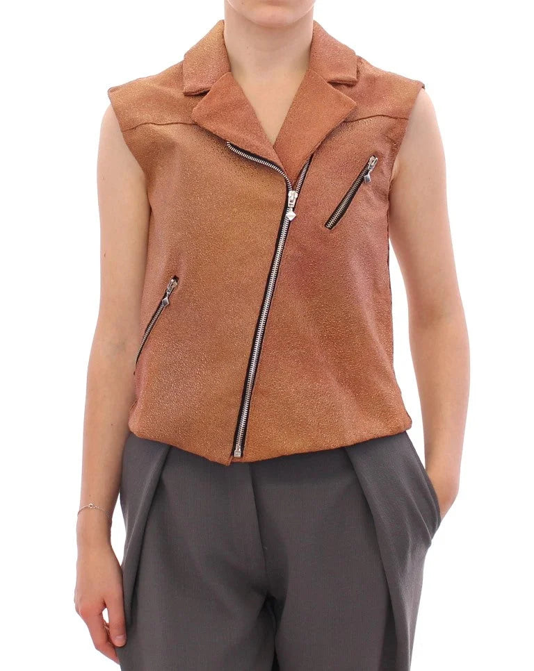 La Maison du Couturier Brown Leather Jacket Vest - IT42|M - Vests