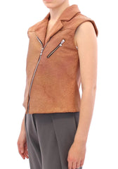 La Maison du Couturier Brown Leather Jacket Vest - IT42|M - Vests