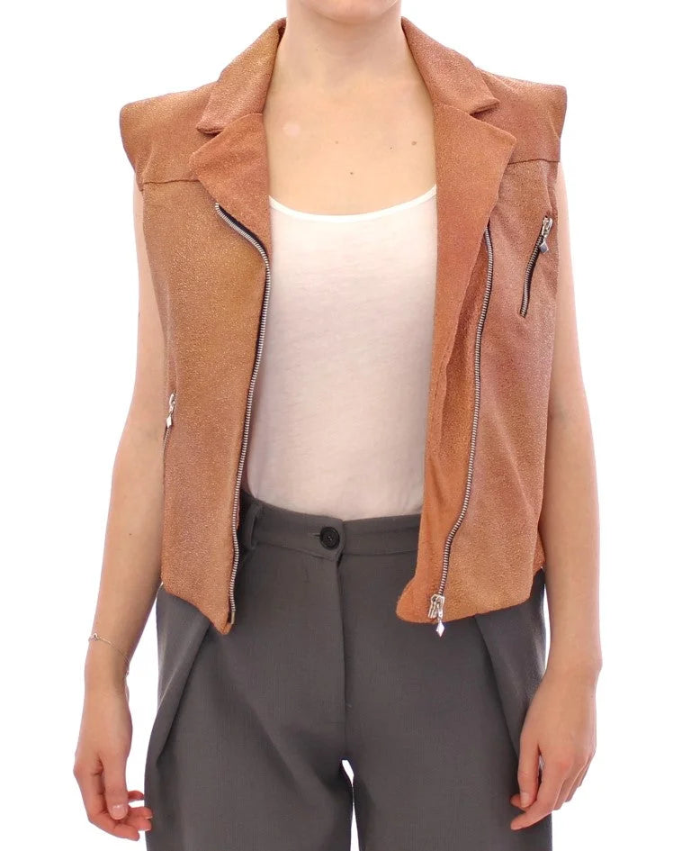 La Maison du Couturier Brown Leather Jacket Vest - IT42|M - Vests