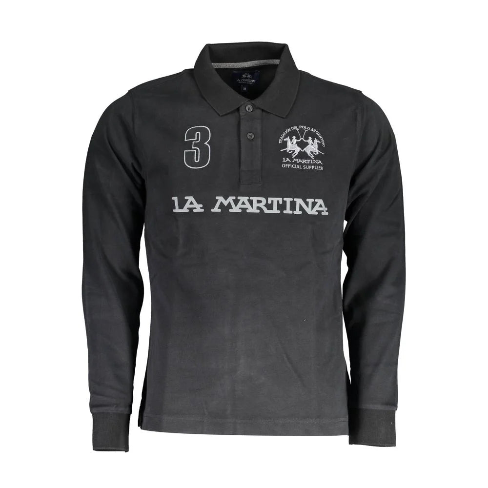 La Martina Black Cotton Men Polo Shirt - L