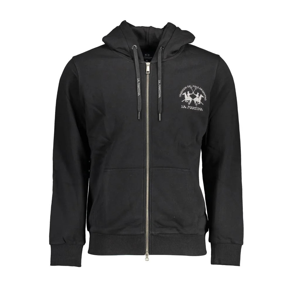 La Martina Black Cotton Men Sweater - S - Hoodies