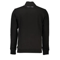 La Martina Black Cotton Men Sweater with Central Pockets and Zip