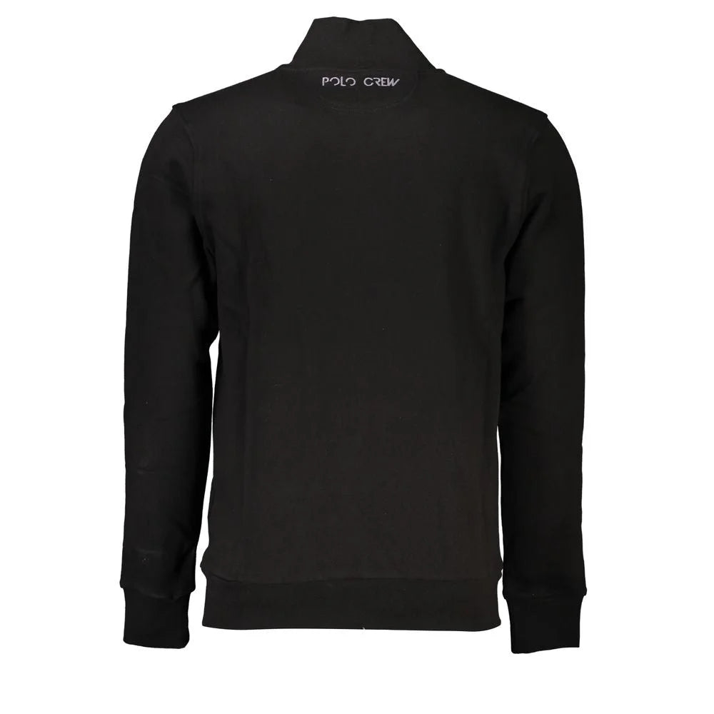 La Martina Black Cotton Men Sweater with Central Pockets and Zip - Sweatshirts
