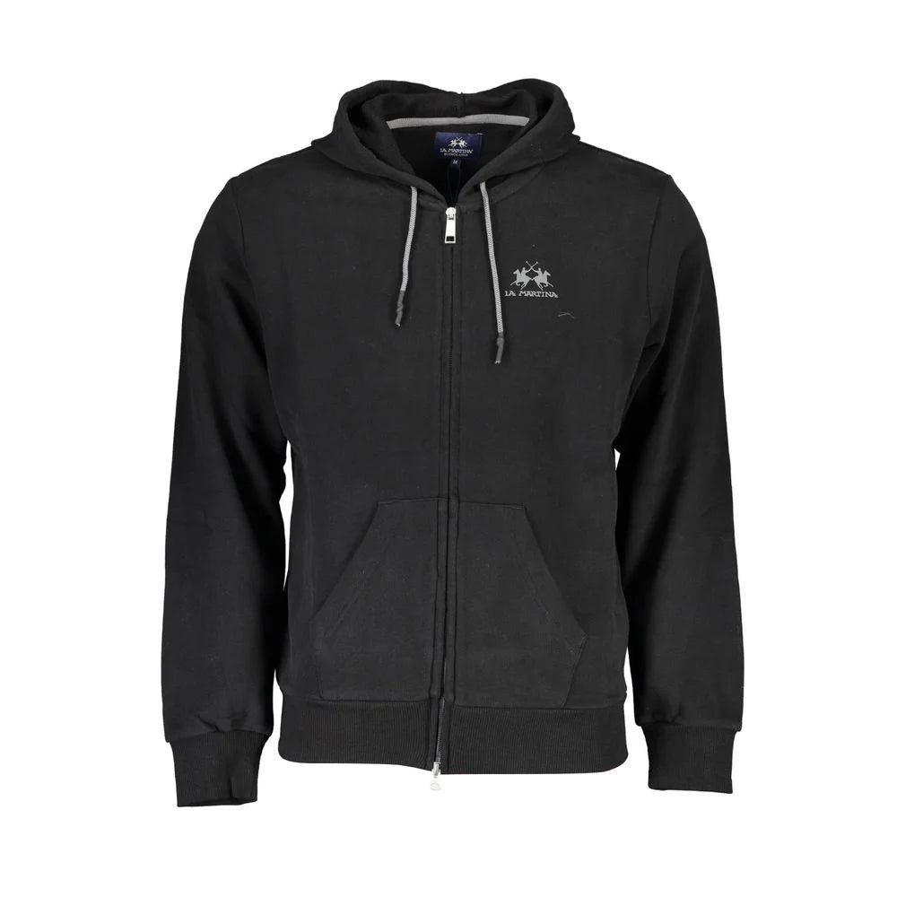 La Martina Black Cotton Men Sweater with Hood - Hoodies