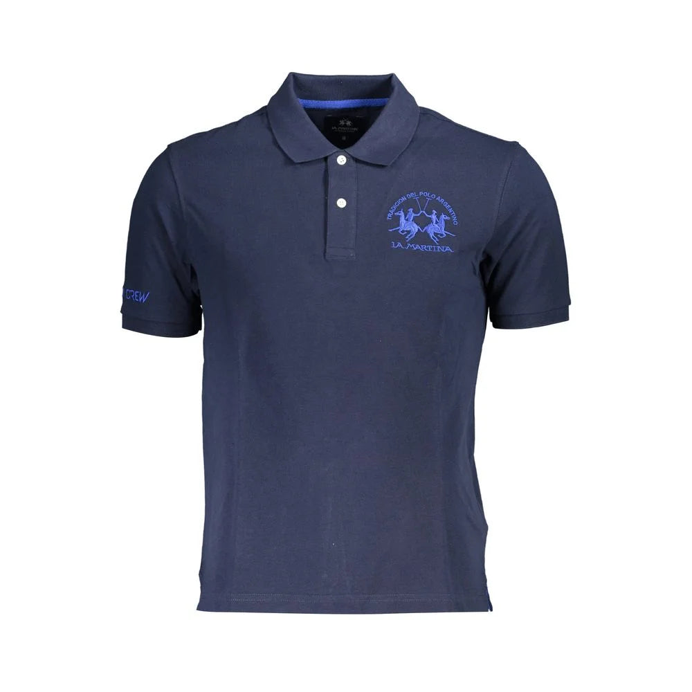 La Martina Blue Cotton Men Polo Shirt - M - Polos