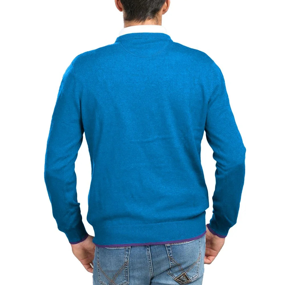 La Martina Blue Cotton Men Sweater - Sweaters