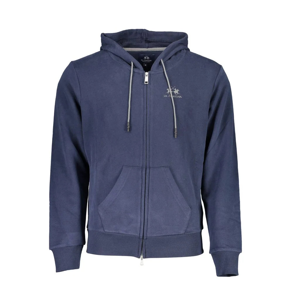 La Martina Blue Cotton Men’s Hooded Sweater