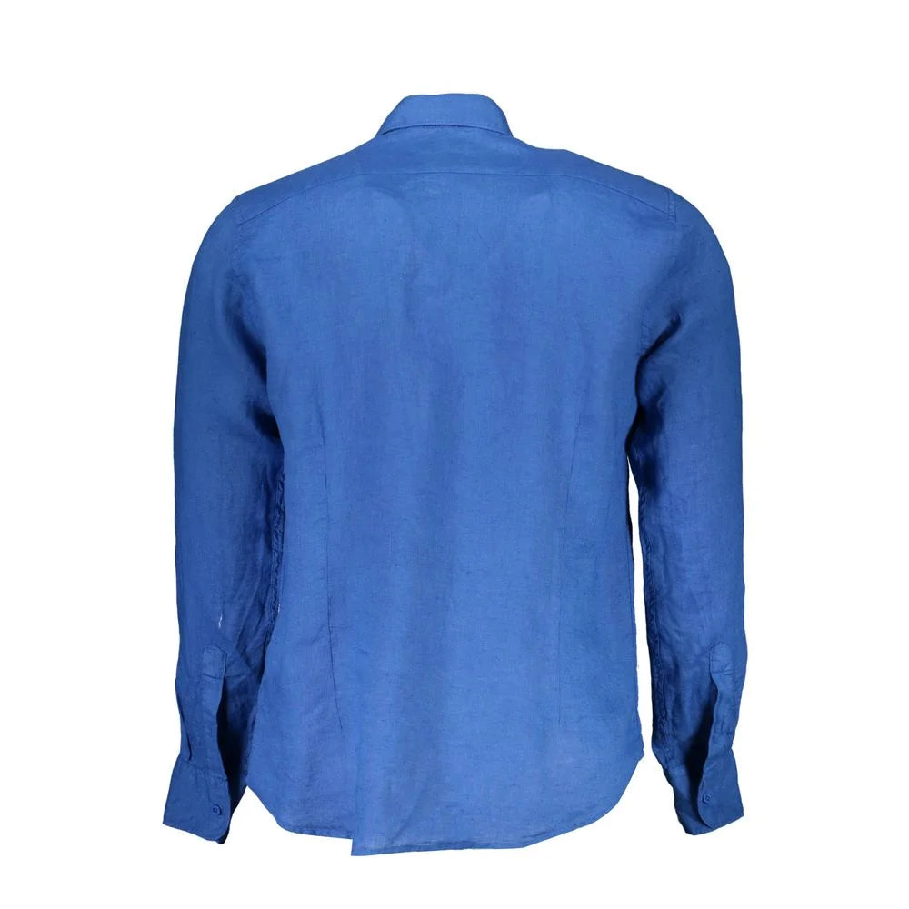La Martina Blue Linen Men Shirt - Shirts