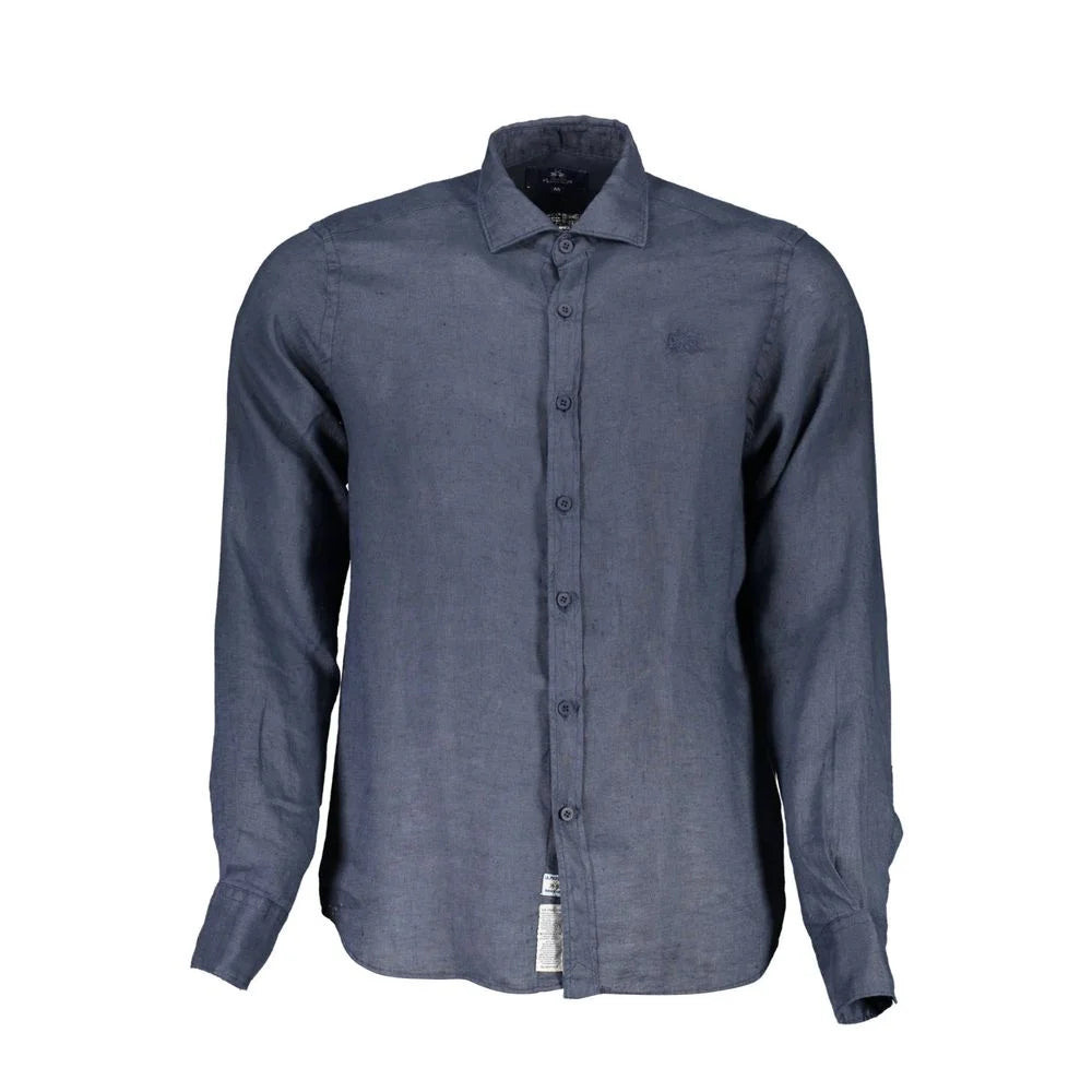 La Martina Blue Linen Men Shirt - Shirts
