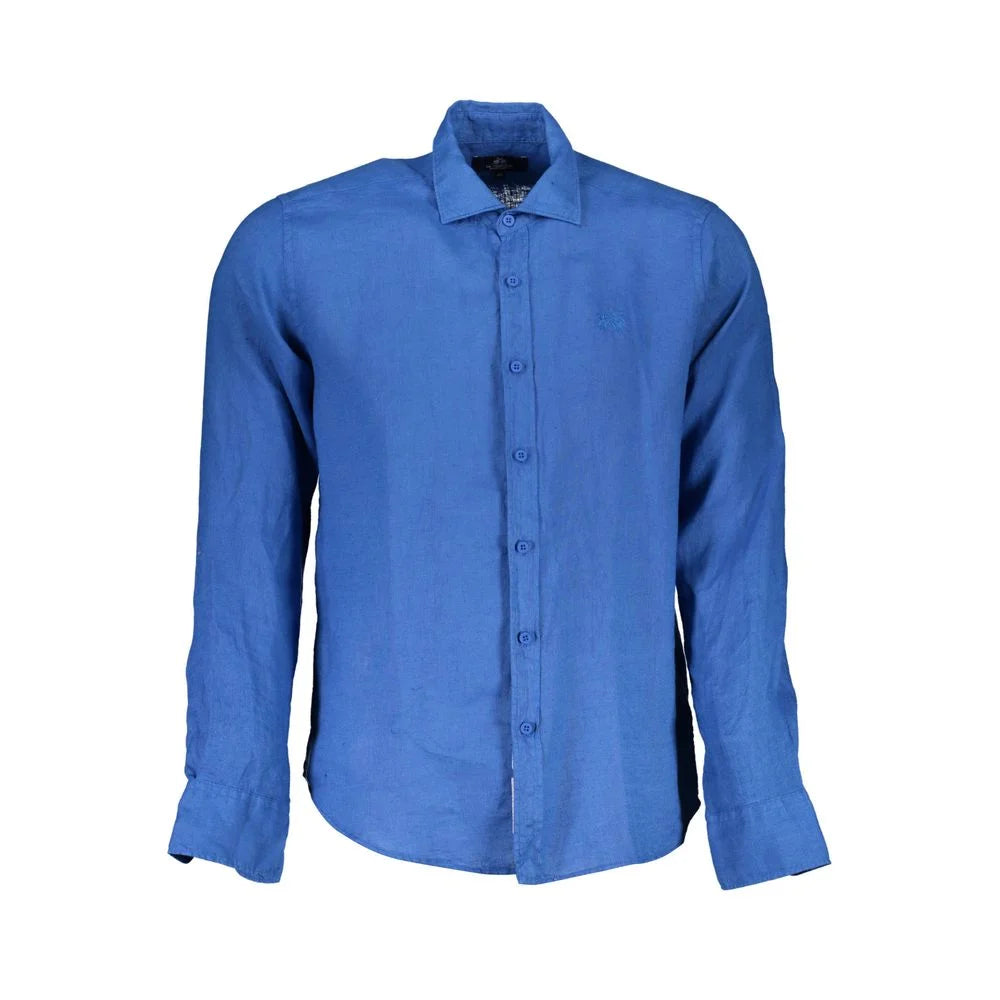 La Martina Blue Linen Men Shirt - Shirts