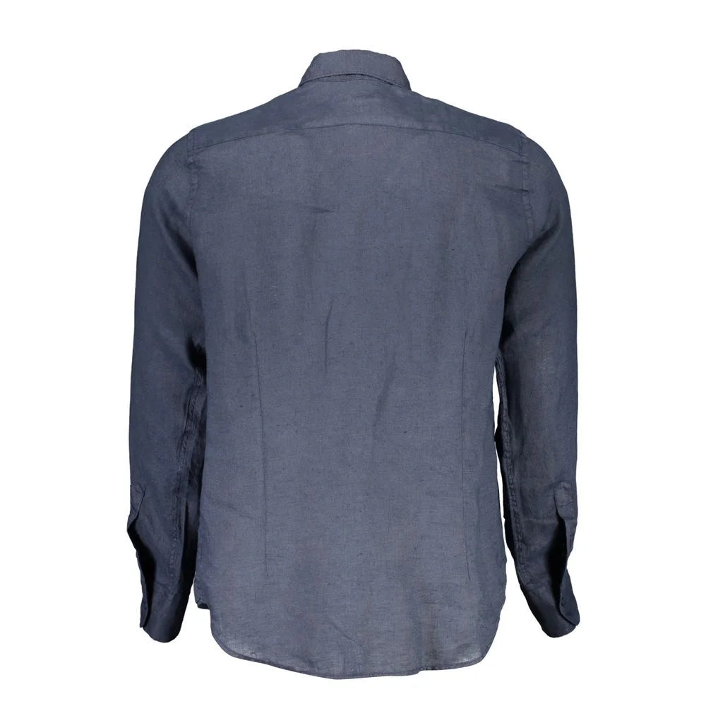 La Martina Blue Linen Men Shirt - Shirts