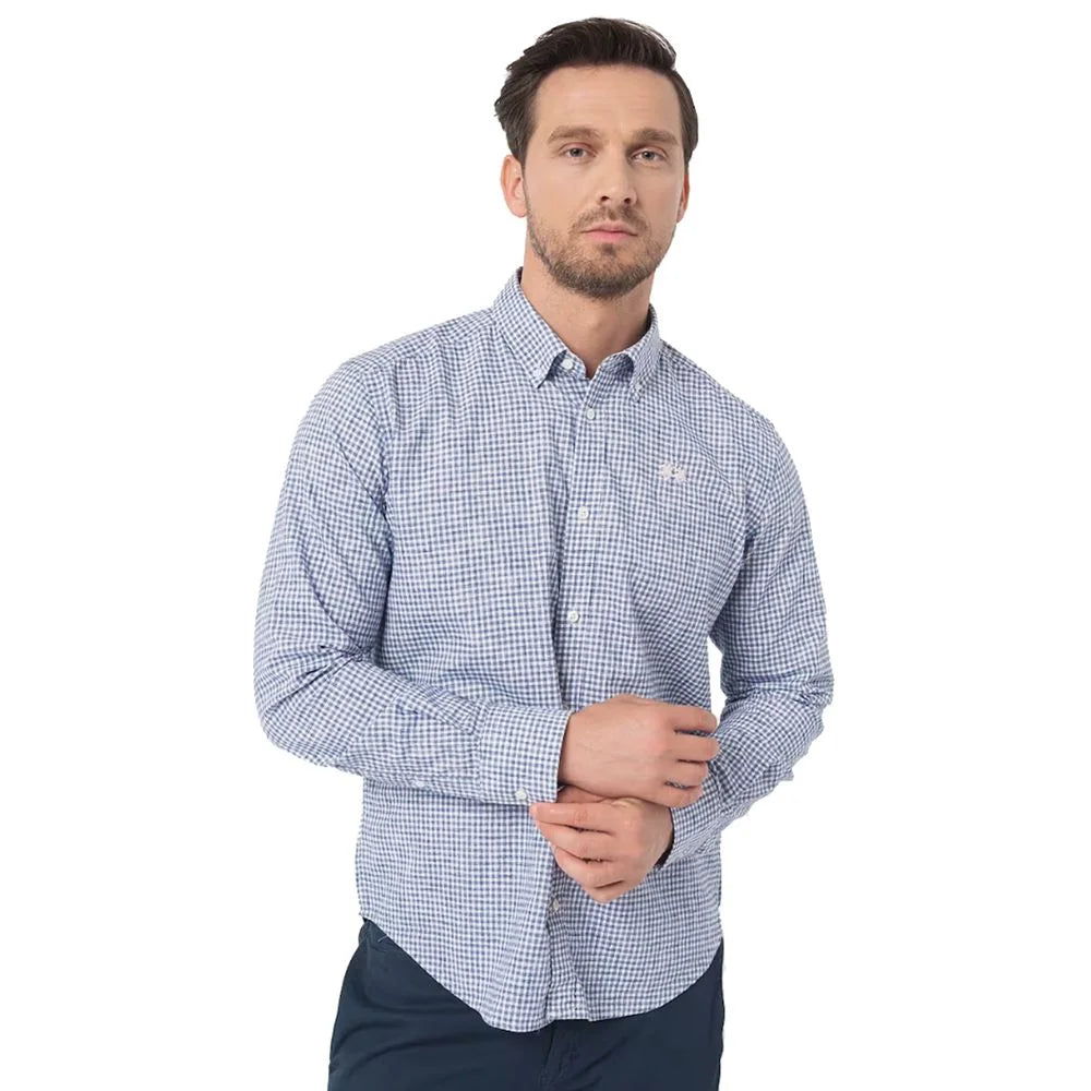 La Martina Elegant Checkered Cotton Shirt with Embroidered Logo - Shirts