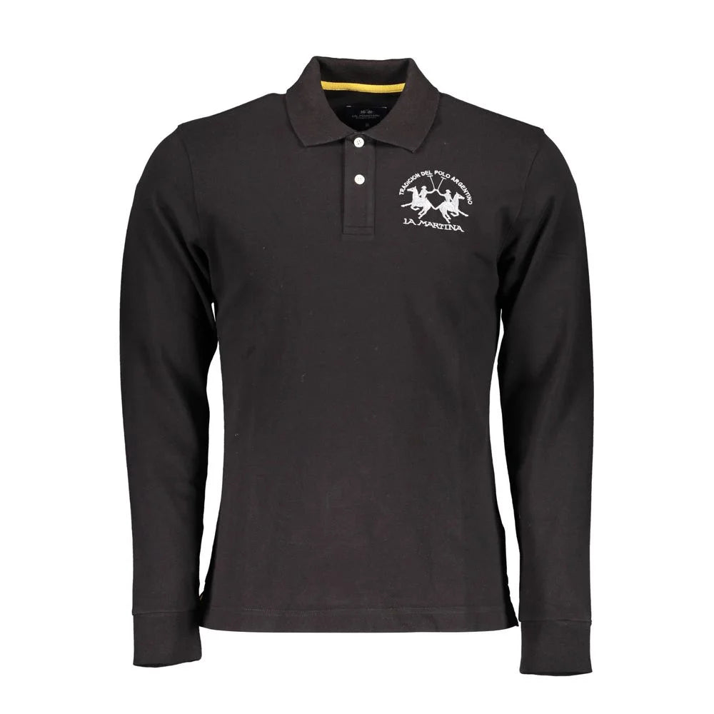 La Martina Elegant Long Sleeved Black Polo for Men - Polos