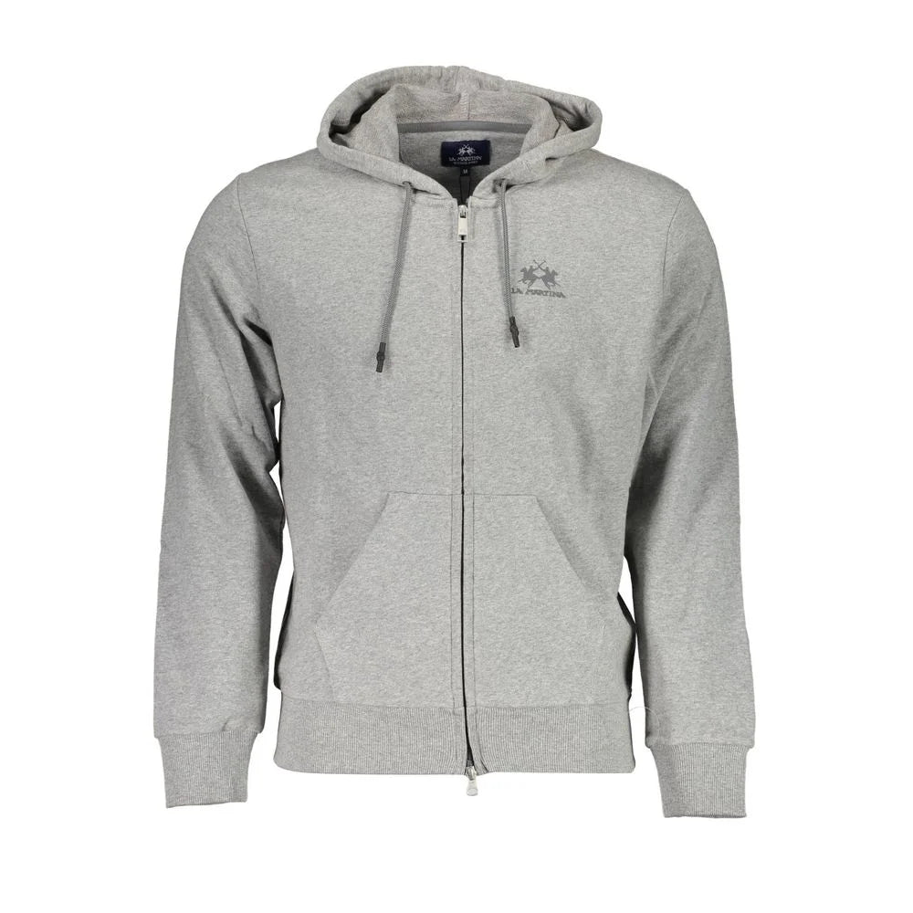 La Martina Gray Cotton Men Sweater with Hood