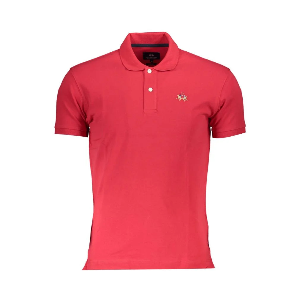 La Martina Red Cotton Men Polo Shirt - Polos