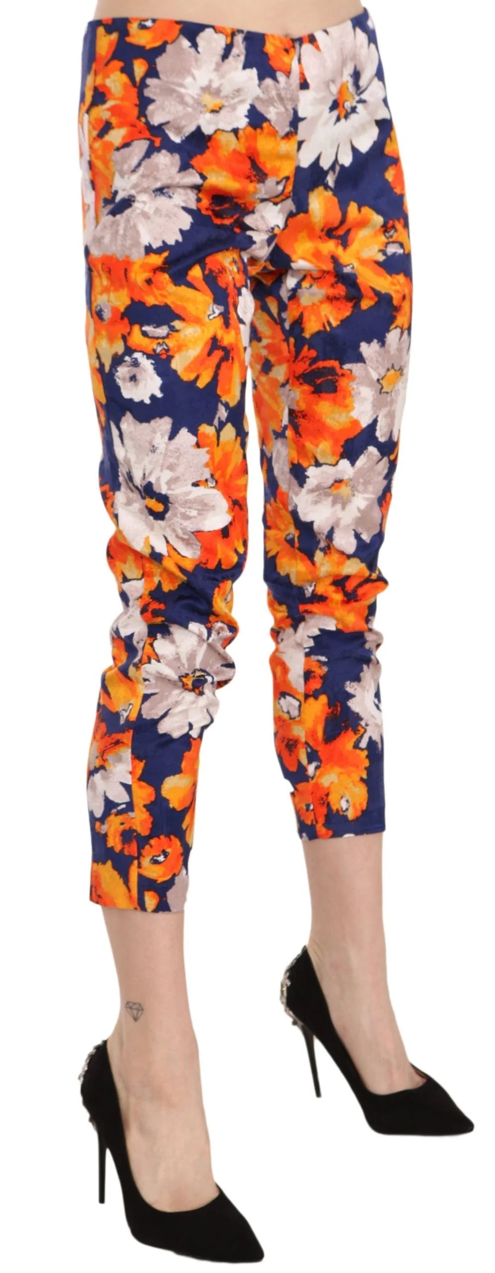 LANACAPRINA Blue Floral Print Skinny Slim Fit Trousers Pants - IT42|M - Trousers