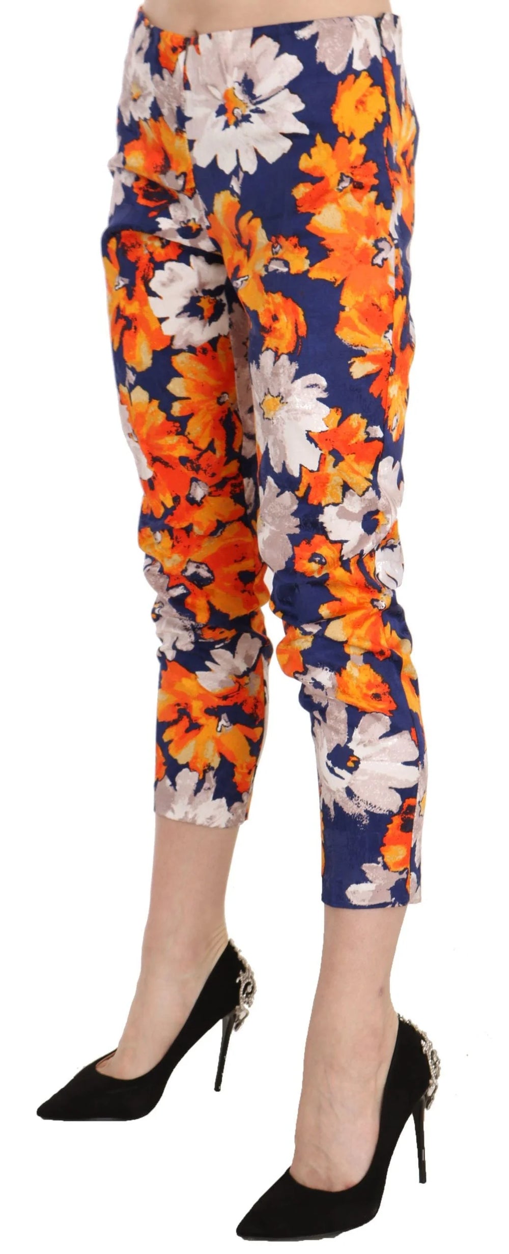 LANACAPRINA Blue Floral Print Skinny Slim Fit Trousers Pants - IT42|M - Trousers