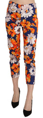 LANACAPRINA Blue Floral Print Skinny Slim Fit Trousers Pants - IT42|M - Trousers