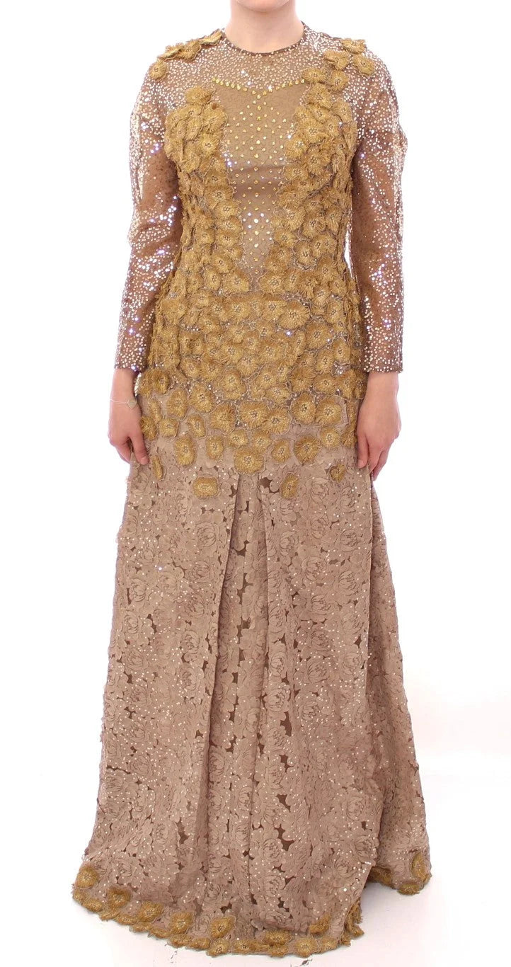 Vestido Largo de Encaje Blanco Dorado Lanre Da Silva Ajayi con Cristales - M
