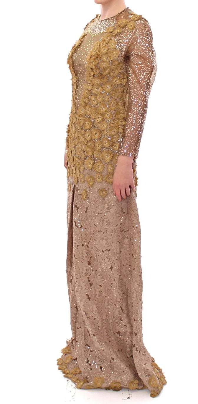 Vestido Largo de Encaje Blanco Dorado Lanre Da Silva Ajayi con Cristales - M